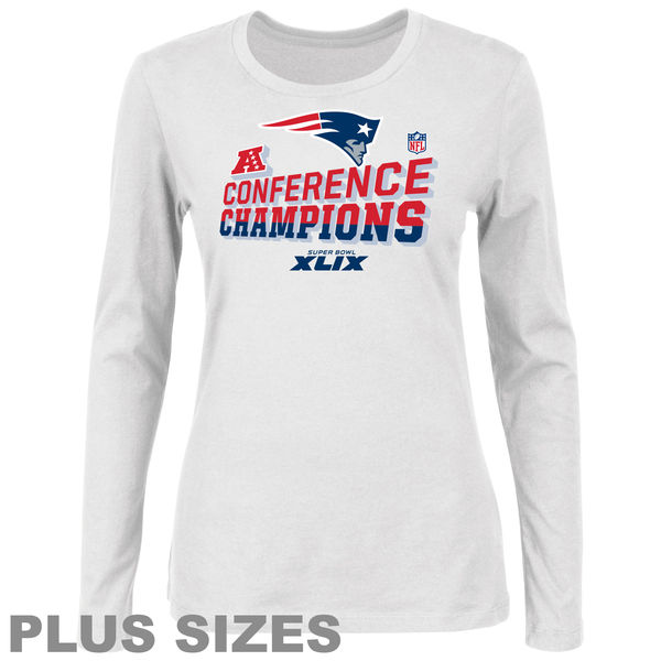 New England Patriots Majestic Women's 2014 AFC Champions Trophy Collection Locker Room Plus-Sized Long Sleeve T-Shirt - White